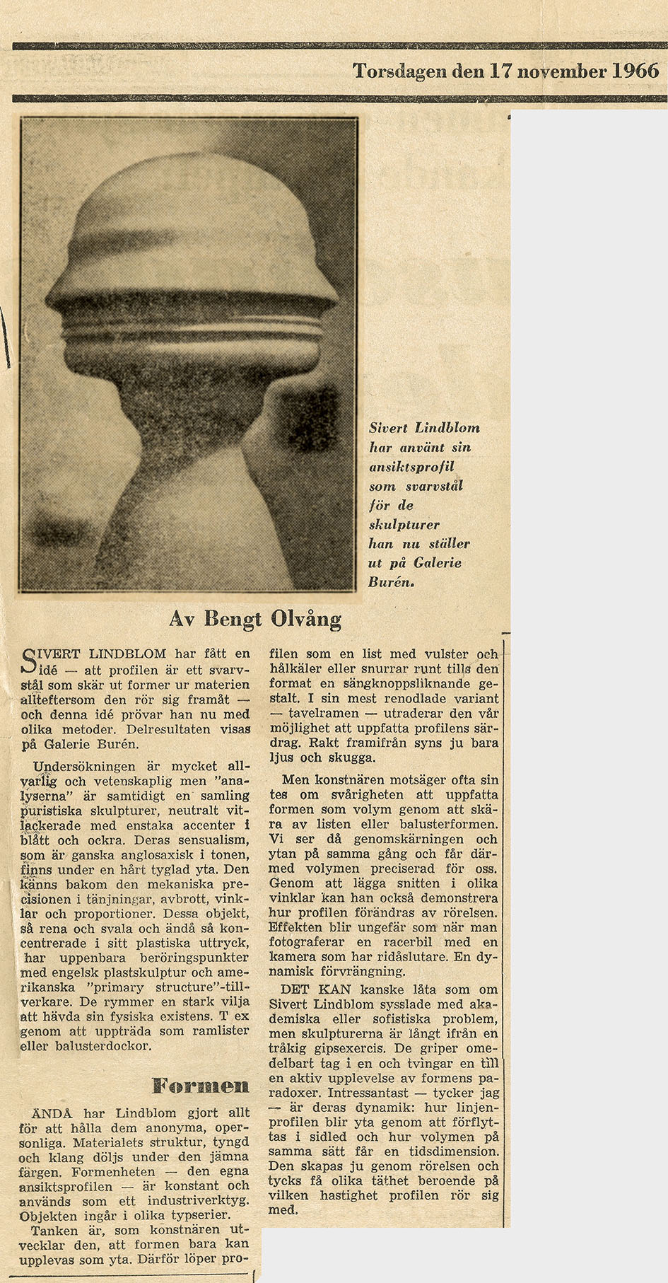 Galerie Burén — Aftonbladet 17.11.66 — sida 1
