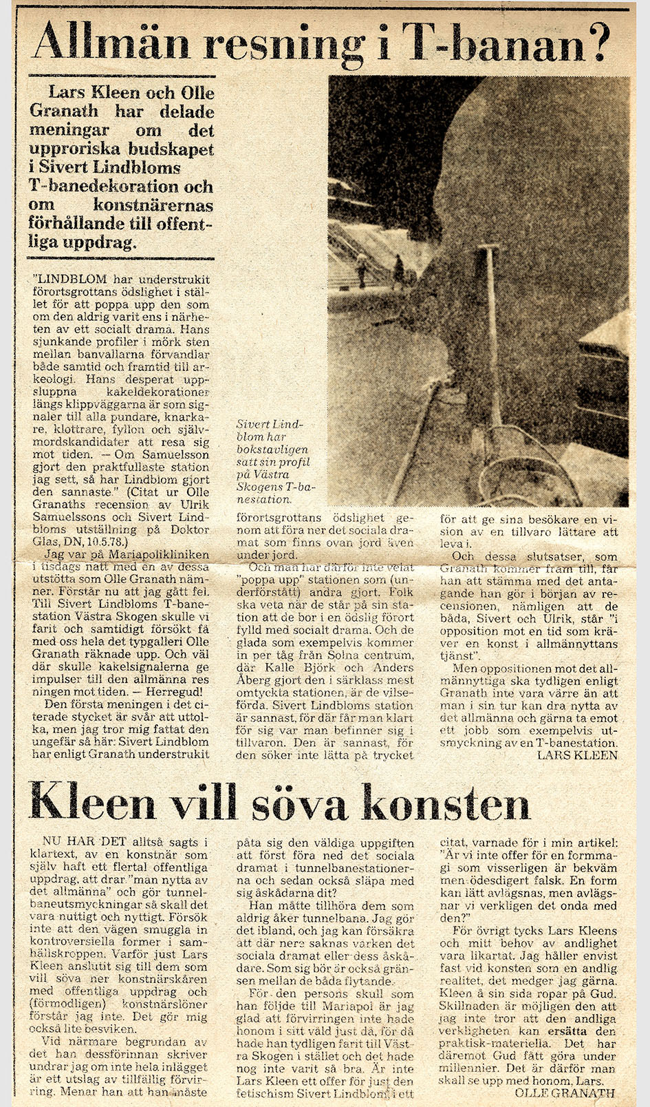Västra skogen — Lars Kleen och Olle Granath — DN 26 maj 1978 — sida 1