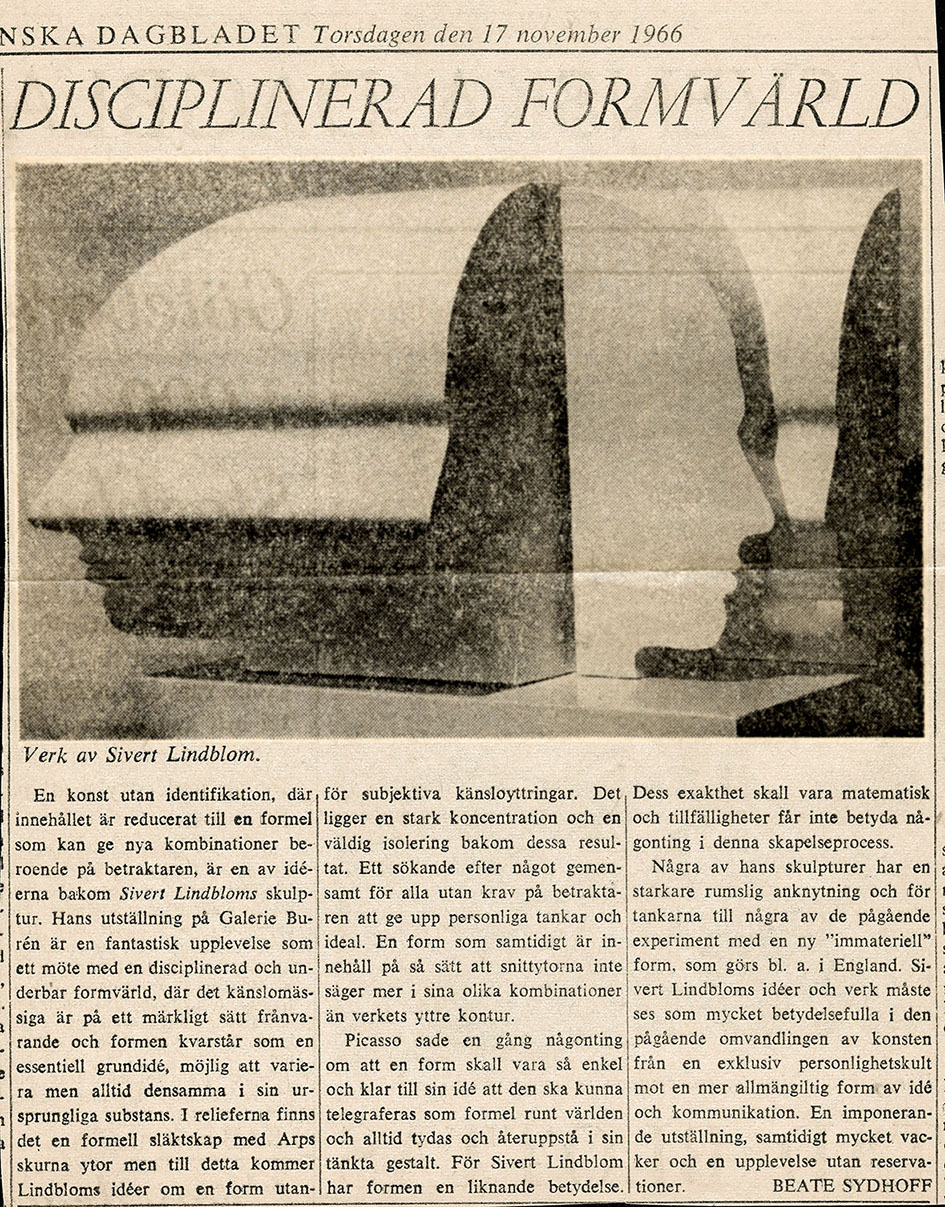 Beate Sydhoff — Galerie Burén — SvD 17 november 1966 — sida 1
