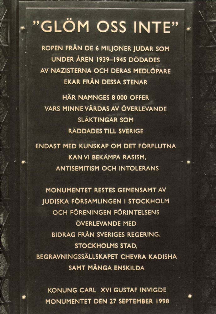Synagoga – Förintelsemonumentet Stockholm 1998