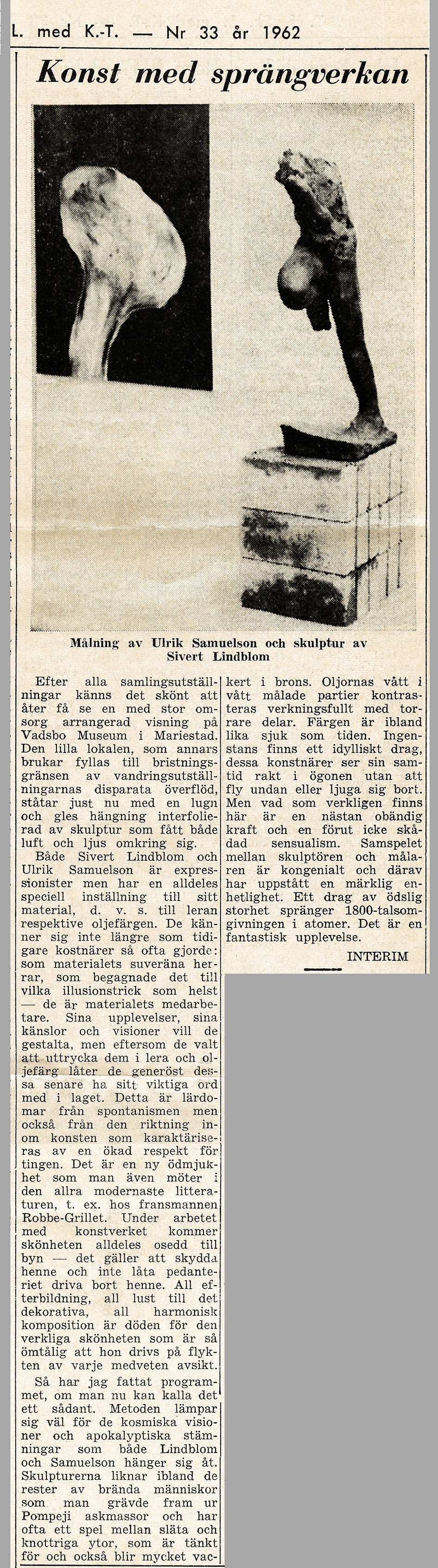Recension Vadsbo Museum, Mariestad 1962 — sida 1