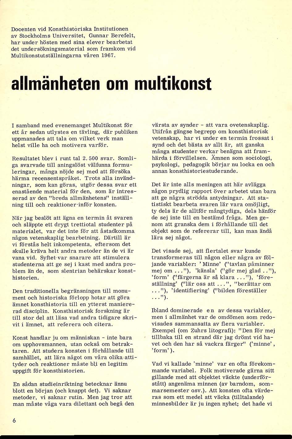 Om Multikonst — meddelande från Moderna Museets vänner Nr 27–28, febr. 1968 — sida 1